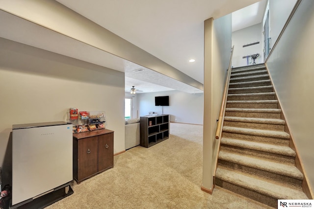 905 Chicory Ln, Hickman, NE 68372 - stairway with carpet flooring, ceiling fan, baseboards, and recessed lighting