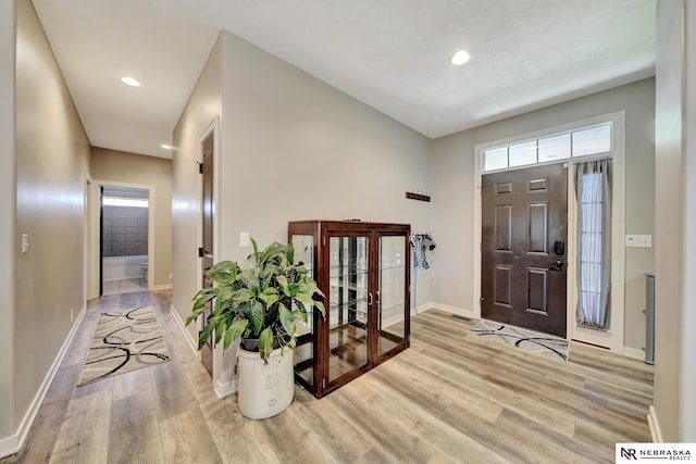 905 Chicory Ln, Hickman, NE 68372 - foyer entrance with light wood-style floors, baseboards, and recessed lighting