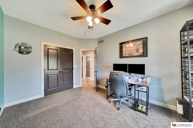 905 Chicory Ln, Hickman, NE 68372 - office area featuring baseboards, a ceiling fan, and carpet flooring
