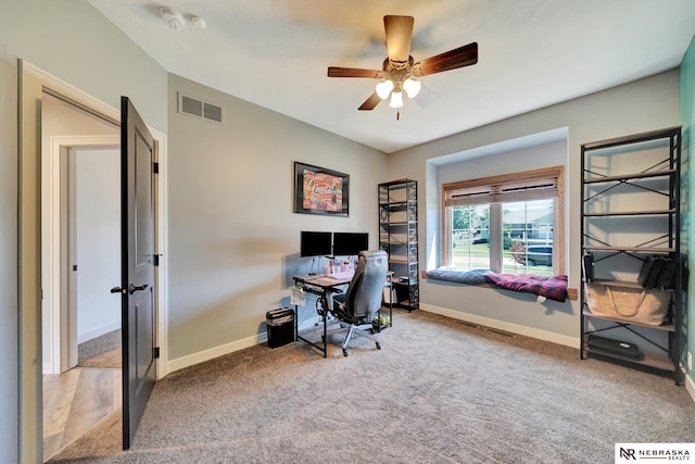 905 Chicory Ln, Hickman, NE 68372 - office area with carpet flooring, a ceiling fan, and baseboards