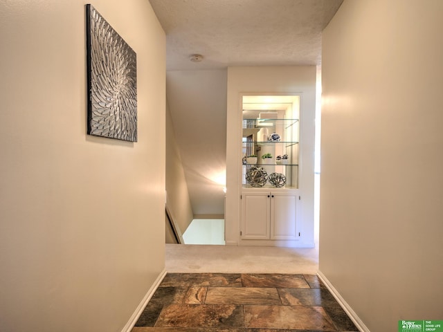 6212 Oak Hills Plz, Omaha, NE 68137 - hall with stone finish floors, an upstairs landing, and baseboards