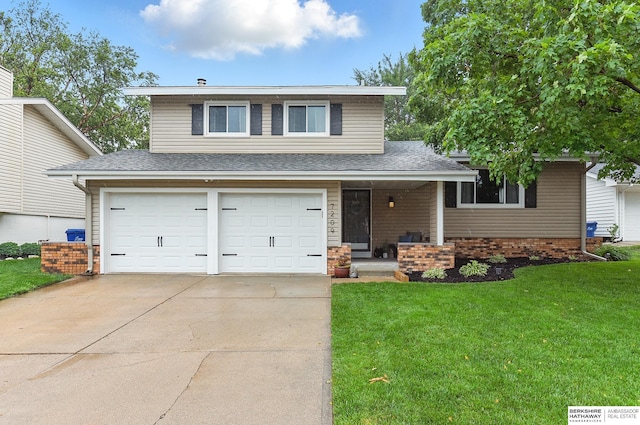 7209 S 132nd Ave, Omaha, NE 68138 - view of front of house with an attached garage, a front lawn, driveway, and roof with shingles