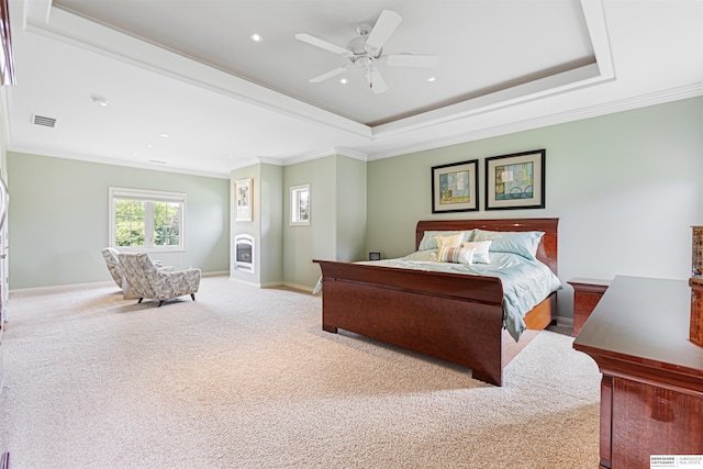 13303 Cuming St, Omaha, NE 68154 - bedroom with a raised ceiling, crown molding, carpet, recessed lighting, and baseboards
