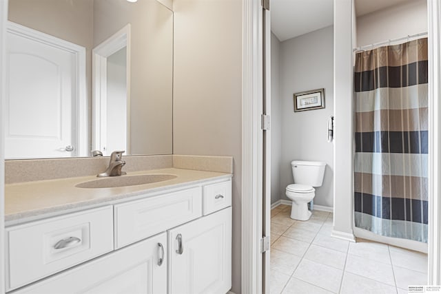 13303 Cuming St, Omaha, NE 68154 - bathroom with tile patterned flooring, vanity, toilet, a shower with shower curtain, and baseboards