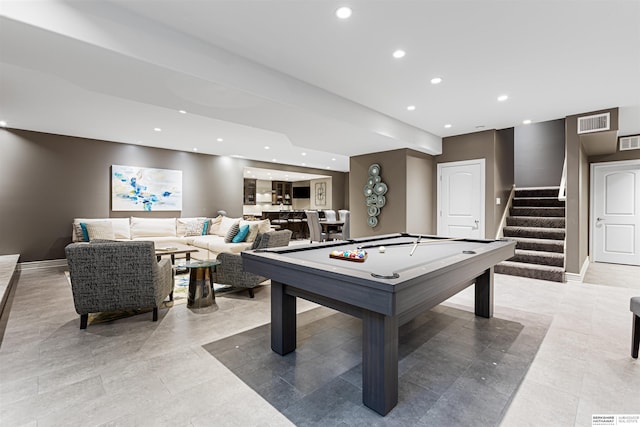 13303 Cuming St, Omaha, NE 68154 - rec room featuring recessed lighting, baseboards, pool table, and light tile patterned flooring
