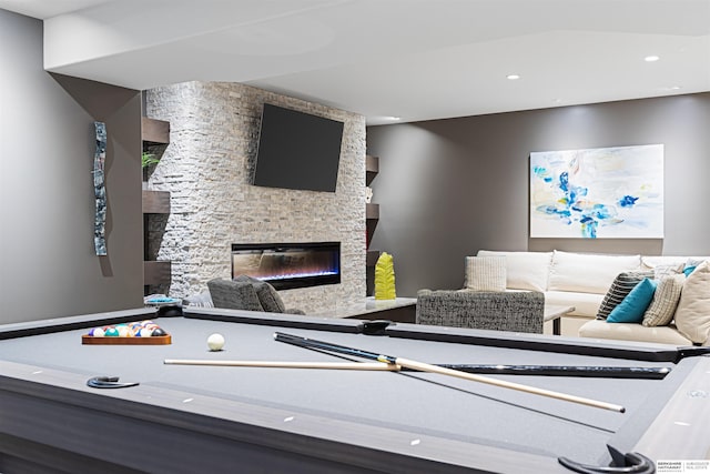 13303 Cuming St, Omaha, NE 68154 - rec room featuring a fireplace and recessed lighting