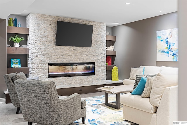13303 Cuming St, Omaha, NE 68154 - living room featuring a fireplace and recessed lighting