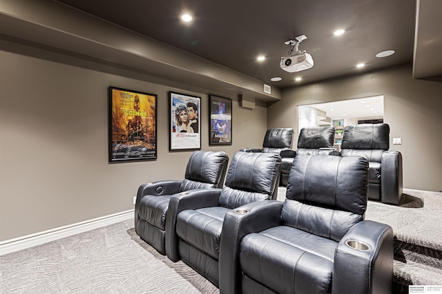 13303 Cuming St, Omaha, NE 68154 - home theater featuring carpet flooring, recessed lighting, and baseboards