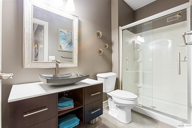 13303 Cuming St, Omaha, NE 68154 - full bathroom with a shower stall, vanity, toilet, and tile patterned floors