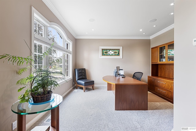 13303 Cuming St, Omaha, NE 68154 - office featuring light carpet, ornamental molding, recessed lighting, and baseboards