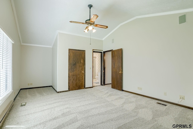 5617 S 93rd St, Omaha, NE 68127 - unfurnished bedroom with vaulted ceiling, carpet flooring, baseboards, ornamental molding, and ensuite bathroom