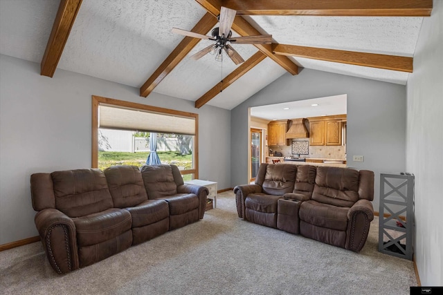 918 N 150th St, Omaha, NE 68154 - carpeted living area with a ceiling fan, baseboards, a textured ceiling, and recessed lighting