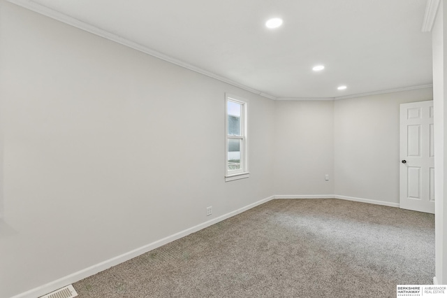 209 S Vine St, Mead, NE 68041 - carpeted spare room with crown molding, recessed lighting, and baseboards