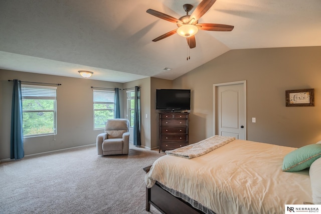 21313 Castlerock Ln, Gretna, NE 68028 - bedroom featuring vaulted ceiling, carpet floors, baseboards, and a ceiling fan