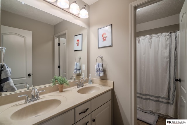 21313 Castlerock Ln, Gretna, NE 68028 - bathroom featuring double vanity and a textured ceiling