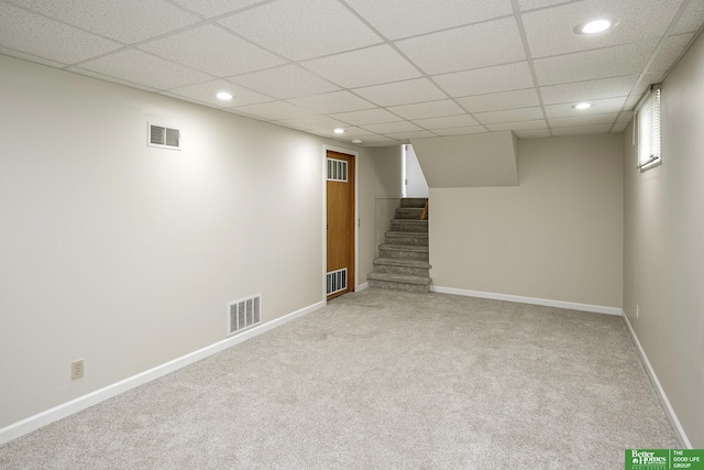 2833 S 107th St, Omaha, NE 68124 - finished basement featuring carpet flooring, recessed lighting, stairway, baseboards, and a drop ceiling