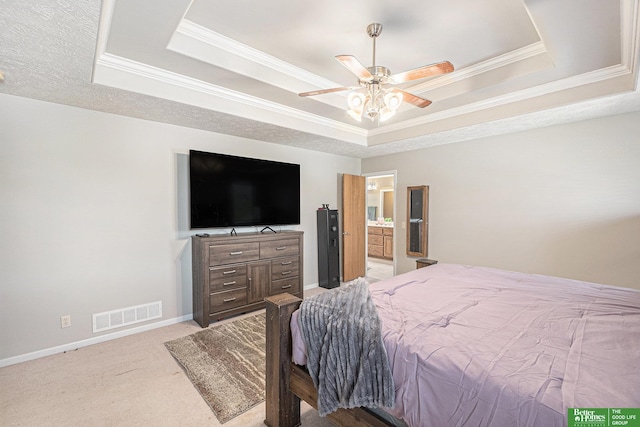 2231 Crystal Creek Dr, Papillion, NE 68046 - bedroom featuring a raised ceiling, light colored carpet, ornamental molding, and baseboards