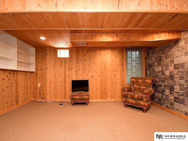 4540 S 41st St, Omaha, NE 68107 - unfurnished room featuring carpet floors, wooden ceiling, and wooden walls