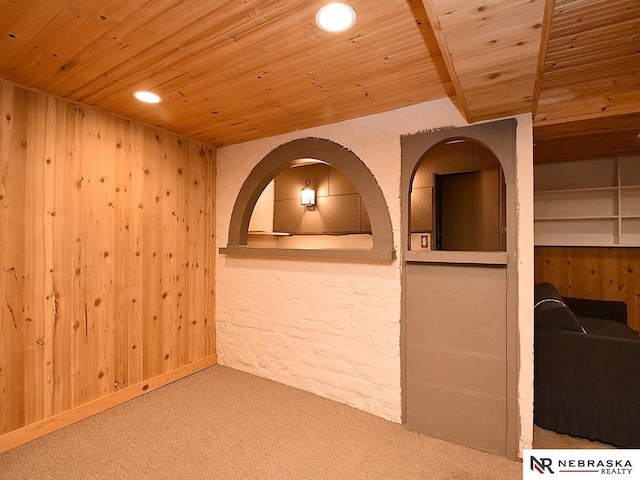 4540 S 41st St, Omaha, NE 68107 - carpeted empty room with wooden ceiling, wooden walls, and recessed lighting
