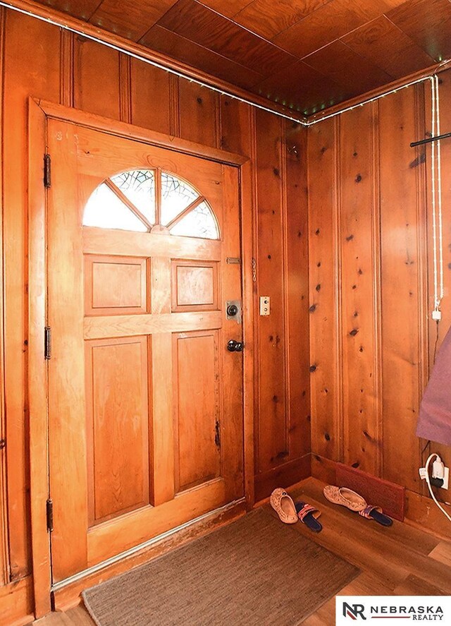 4540 S 41st St, Omaha, NE 68107 - foyer featuring wood ceiling and wooden walls
