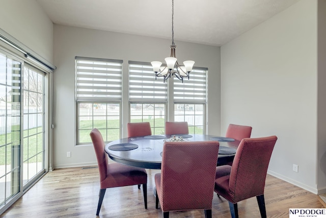15930 Grebe St, Bennington, NE 68007 - dining space featuring a chandelier, wood finished floors, and baseboards