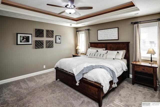 1809 S 220th Ave, Omaha, NE 68022 - carpeted bedroom featuring a raised ceiling, ornamental molding, and ceiling fan