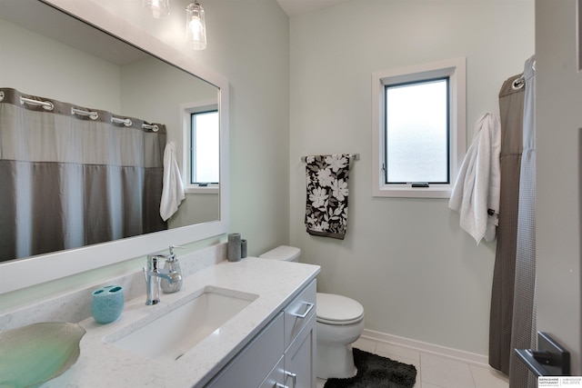 11511 S 190th St, Gretna, NE 68028 - bathroom with toilet, vanity, tile patterned flooring, baseboards, and a shower with curtain