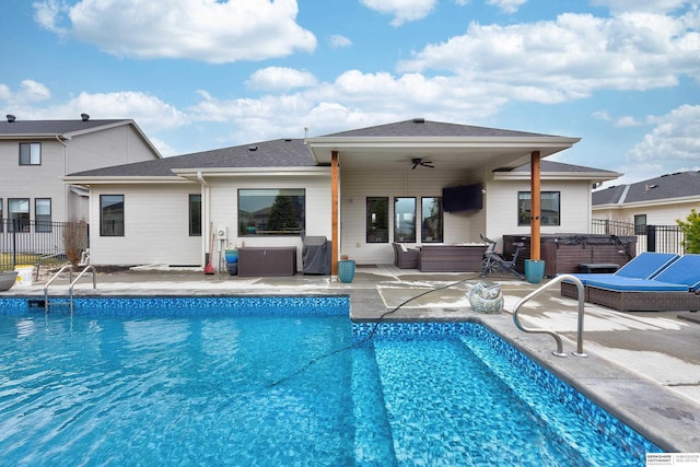 11511 S 190th St, Gretna, NE 68028 - rear view of property with a hot tub, a patio area, and a ceiling fan