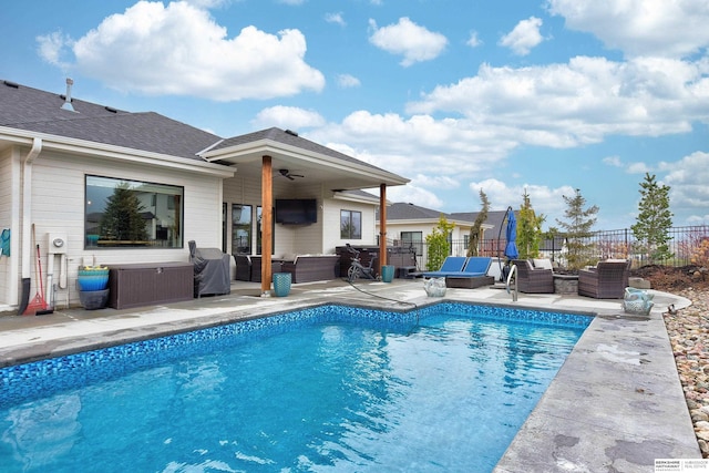 11511 S 190th St, Gretna, NE 68028 - view of pool with an outdoor living space, a patio area, and ceiling fan