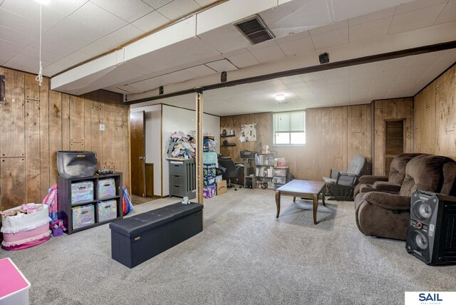 253 S 110th St, Omaha, NE 68154 - living room with wood walls and carpet