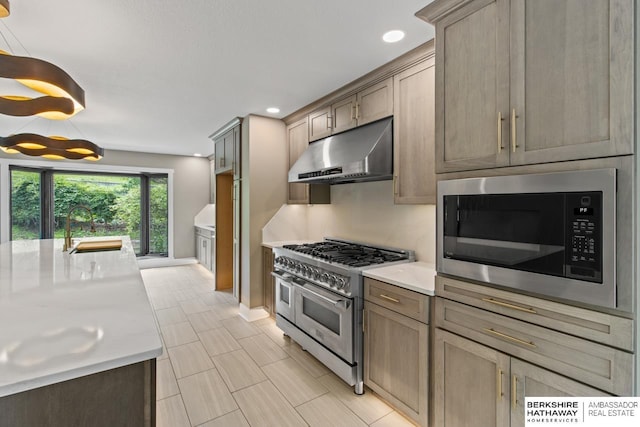 17409 Webster Blvd, Plattsmouth, NE 68048 - kitchen featuring stainless steel appliances, under cabinet range hood, a sink, light countertops, and recessed lighting