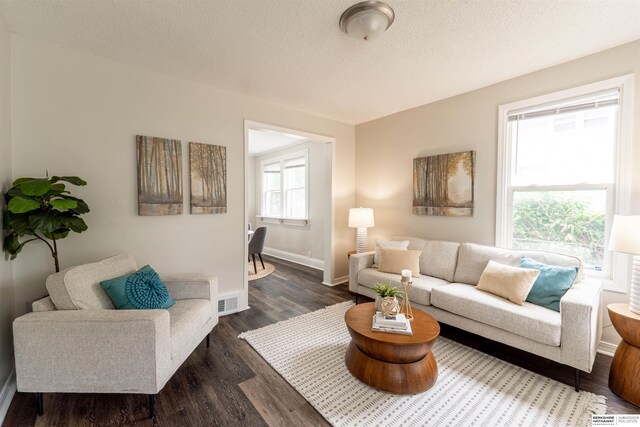 4328 Burdette St, Omaha, NE 68111 - living room featuring wood finished floors, baseboards, and a textured ceiling