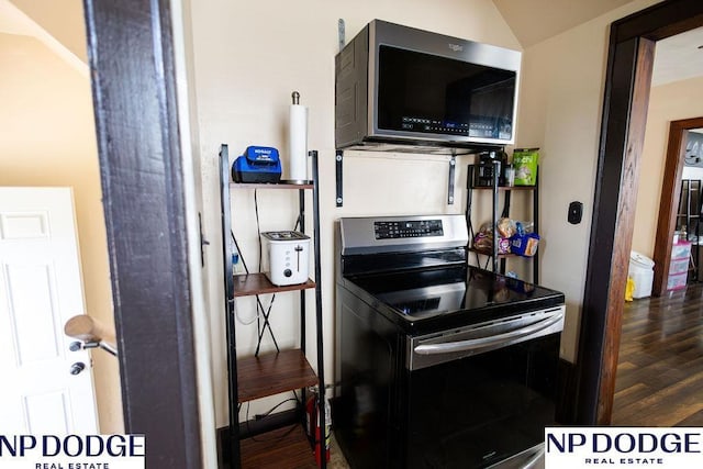 4023 Maple St, Omaha, NE 68111 - kitchen featuring stainless steel electric range oven and wood finished floors