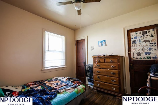 4023 Maple St, Omaha, NE 68111 - bedroom with dark wood-style flooring and ceiling fan