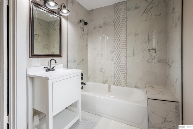 620 Dorcas St, Omaha, NE 68108 - bathroom with vanity, shower / tub combination, and tile patterned floors