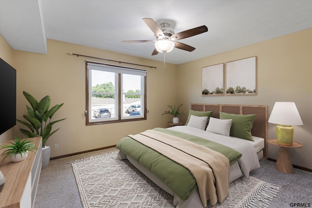 12749 Woodcrest Plz Unit 211B, Omaha, NE 68137 - bedroom featuring light colored carpet, baseboards, and a ceiling fan