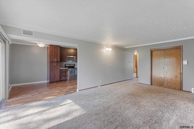 12749 Woodcrest Plz Unit 211B, Omaha, NE 68137 - unfurnished living room with light colored carpet, crown molding, and baseboards