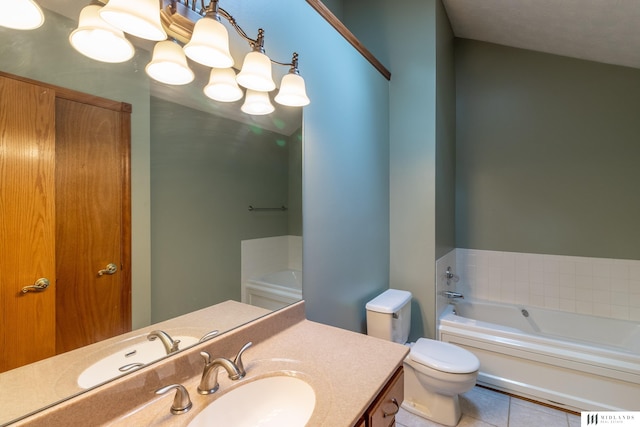 7824 La Vista Dr, La Vista, NE 68128 - bathroom with a garden tub, vanity, and tile patterned flooring