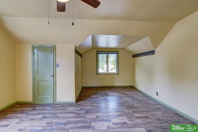 902 S 57th St, Omaha, NE 68106 - bonus room featuring wood finished floors, vaulted ceiling, and ceiling fan