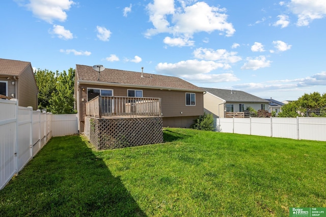 14463 Reynolds St, Omaha, NE 68007 - rear view of property with a fenced backyard and a deck
