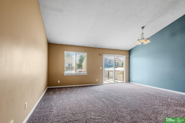 14463 Reynolds St, Omaha, NE 68007 - unfurnished room featuring carpet, a chandelier, and a textured ceiling