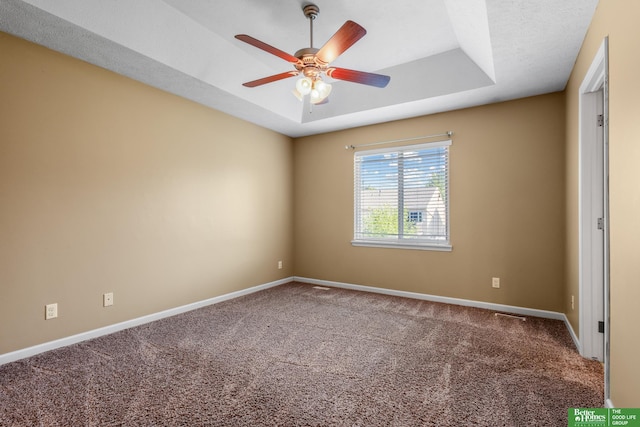14463 Reynolds St, Omaha, NE 68007 - spare room featuring carpet floors, a raised ceiling, and ceiling fan