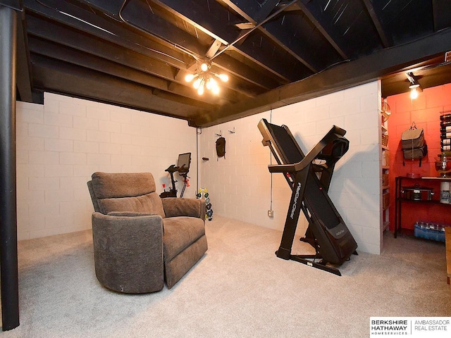 6144 Seward St, Omaha, NE 68104 - workout room featuring carpet flooring and concrete block wall