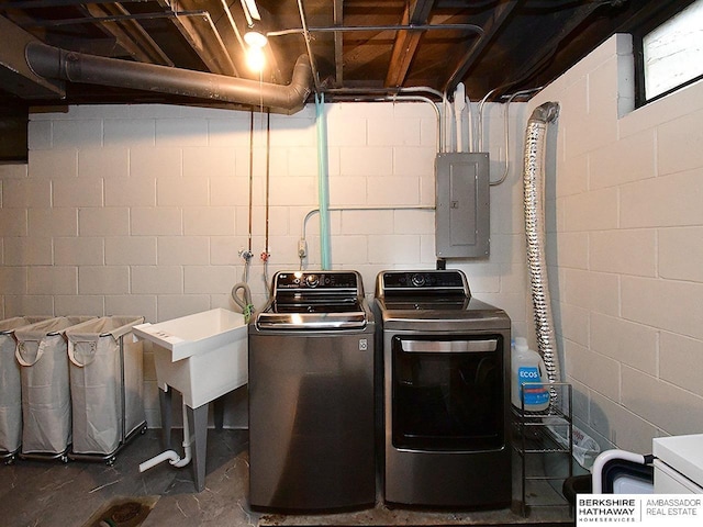 6144 Seward St, Omaha, NE 68104 - laundry area featuring electric panel and washing machine and dryer