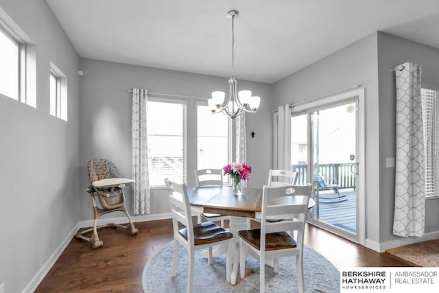 14807 S 24th St, Bellevue, NE 68123 - dining room featuring baseboards, wood finished floors, and a chandelier