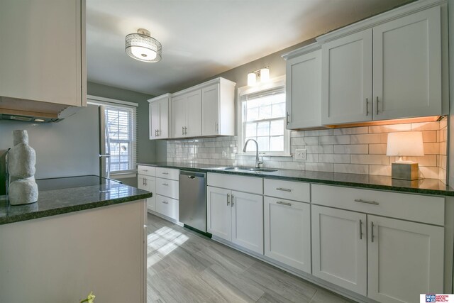 920 Clark Ave, Lincoln, NE 68510 - kitchen featuring stainless steel dishwasher, a sink, plenty of natural light, and backsplash