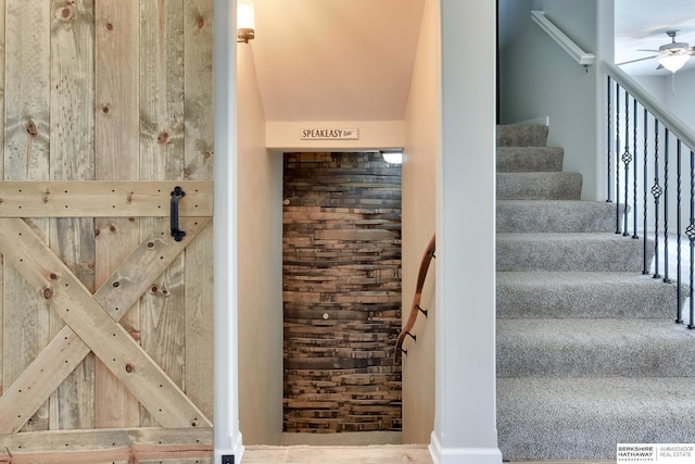 18337 Polk St, Omaha, NE 68135 - stairway featuring a ceiling fan