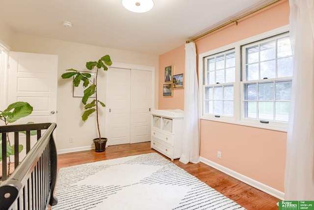 1008 J E George Blvd, Omaha, NE 68132 - bedroom with baseboards, light wood finished floors, and a closet