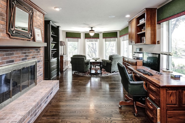 12829 Izard St, Omaha, NE 68154 - office space featuring dark wood-style floors, plenty of natural light, ceiling fan, and recessed lighting