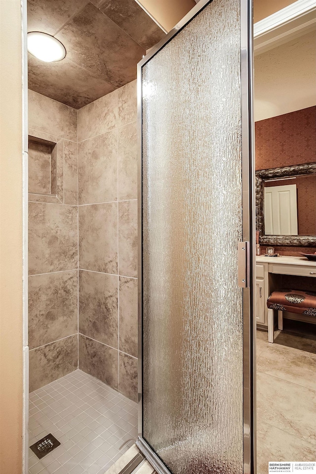 12829 Izard St, Omaha, NE 68154 - bathroom featuring a shower stall and vanity